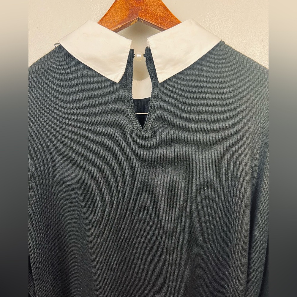 Kate Spade Black Wool Knit Top – White Mock Collar Preppy Sweater – Classic - M - Picture 4 of 10